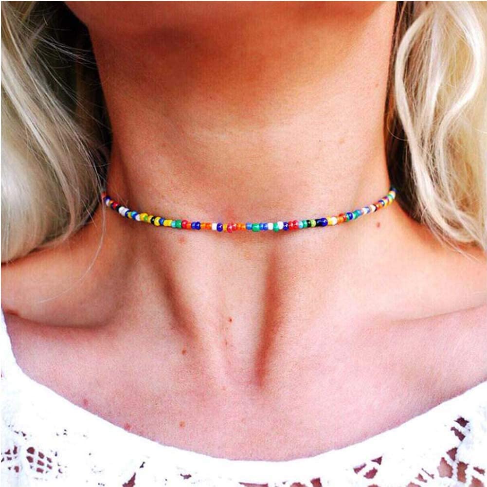 Handmade  Boho Colorful Resin Seeds Beads Short Necklaces Clavicle Choker Collars for Women Party Jewelry Fashion