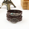 Handmade Boho Gypsy Hippie Brown Leather Bracelet Men Rope Cord Hand Turquoises Charm Stackable Wrap Bracelets for Women Jewelry
