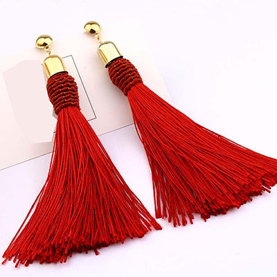 Handmade Brincos Silk Tassel Fringed Earrings 2020 Trendy Black Red Yellow Green Long Dangels Ear Jewellery For Women 2E138