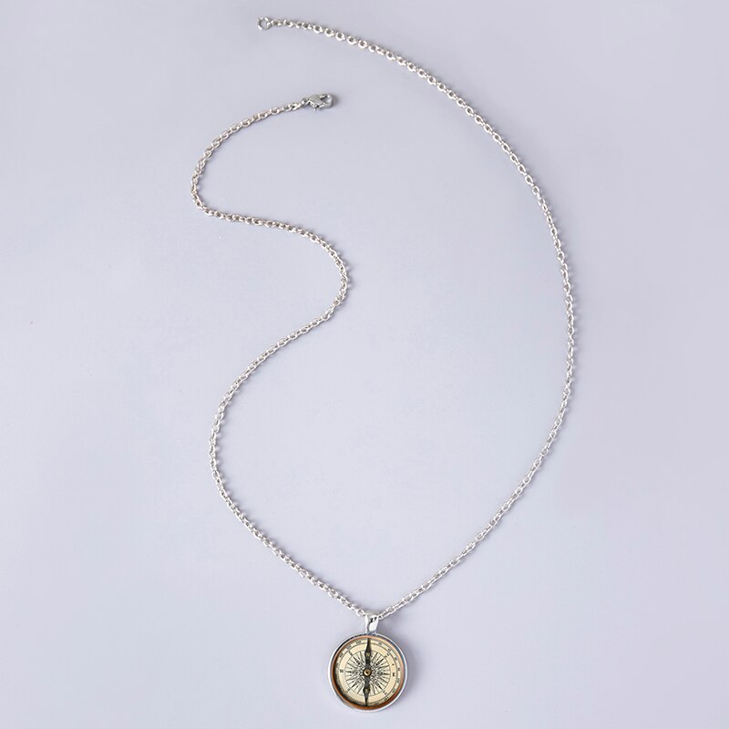 Handmade Compass Picture Glass Dome Cabochon Pendant Necklaces For Men Women Vintage Jewelry Accessories