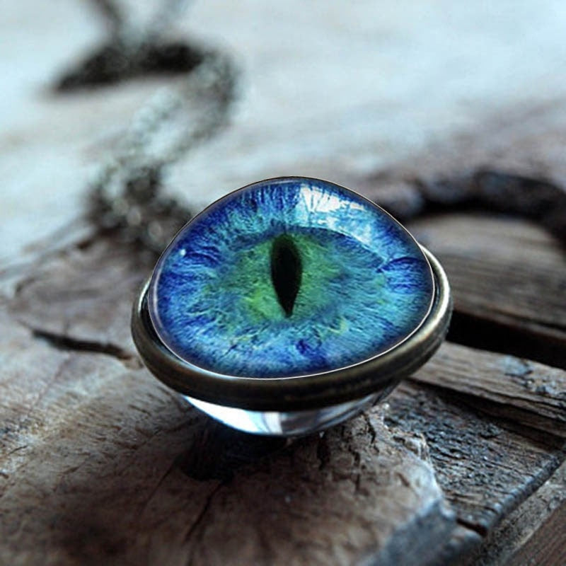 Handmade DIY Double Sided Pendant Necklace Dragon eye Art Photo Glass Cabochon Jewelry Chain Necklaces for Women