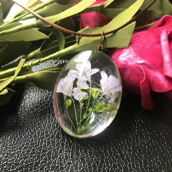 Handmade Dried Flower Necklace Gypsophila Time Dome Glass Pendant Leather Chain Boho Long Statement Necklaces Summer Jewelry