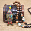Handmade Ethnic Necklace Indian Bohemian Nepal Mala Buddhist Wood Beads Tibetan Fish Pendant Long Statement Necklaces Women Men