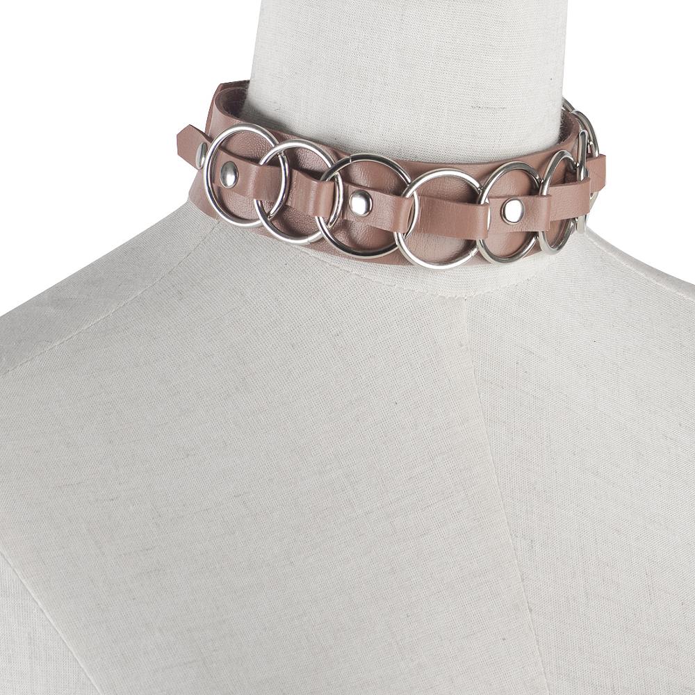 Handmade Women Ladies Gothic Punk Leather Metal  Round Choker Collar Necklace