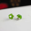 Handmade Flower Natural Jasper Pearl Stud Earrings For Women Simple Carving Green Jade Sterling Silver 925 Jewelry SE136