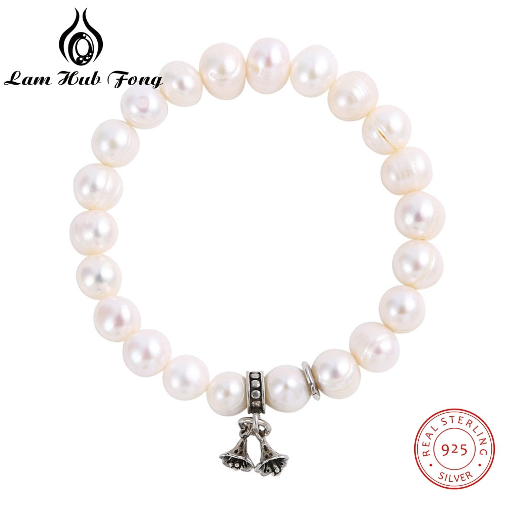 Handmade Pearl Bracelet with 925 Sterling Silver Flower Charm Fine Jewelry Party Gift for Women