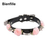 Handmade Harajuku PU Leather Spiked Flower Collar Necklace Kawaii Cosplay Slave Rose Spikes Pastel Gothic Punk Harajuku Choker