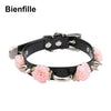 Handmade Harajuku PU Leather Spiked Flower Collar Necklace Kawaii Cosplay Slave Rose Spikes Pastel Gothic Punk Harajuku Choker