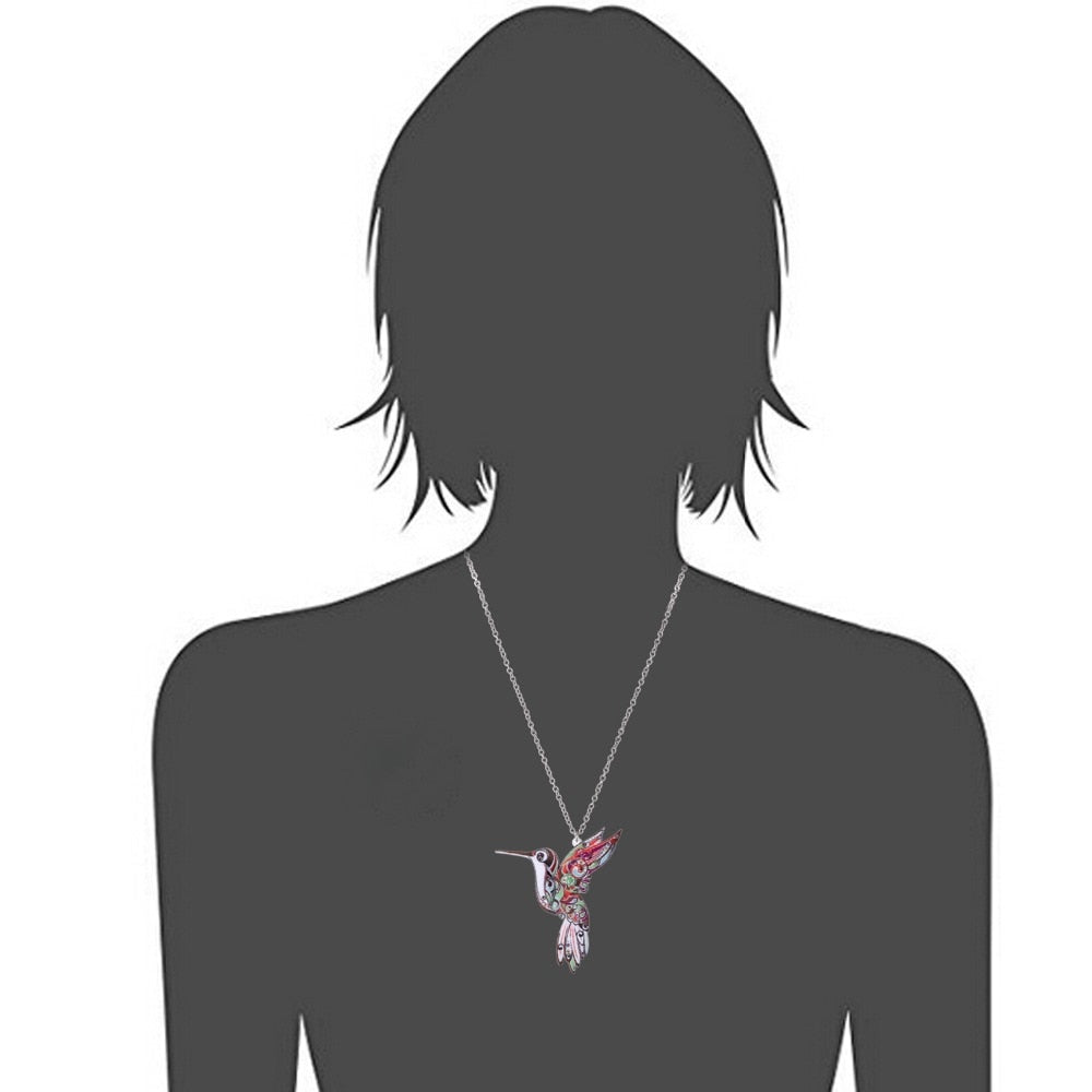 Handmade Jewelry Colorful Double Side Acrylic Flying Bird Printing Flower Pendant Necklace For Women Costume Sweater Chain Gift