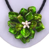 Handmade Jewelry Natural white freshwater pearl green baroque shell flower necklace