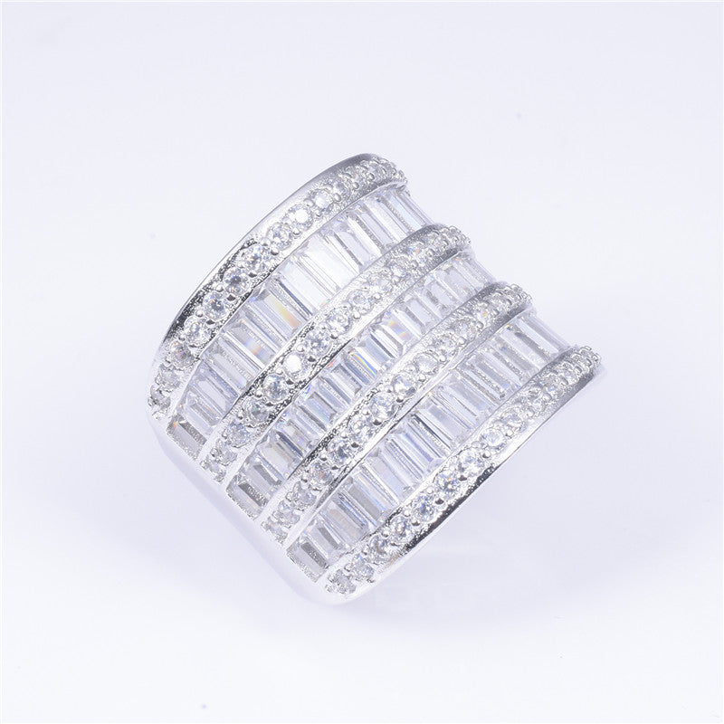 Handmade Lady's Luxury S925 Sterling Silver Pave Square T Simulated Diamond rings Eternal Wedding Ring for Women and Men SZ 5-10