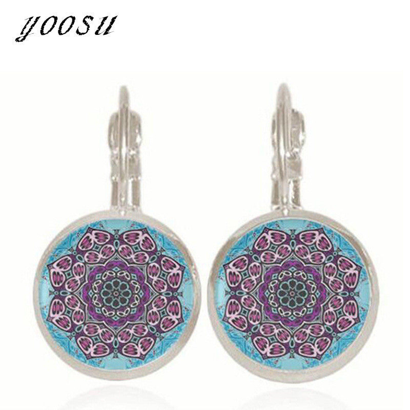 Handmade Mandala Flower Glass Earrings Jewelry For Women Henna Yoga Pending Earrings Fashion Jewelry Online Shopping India