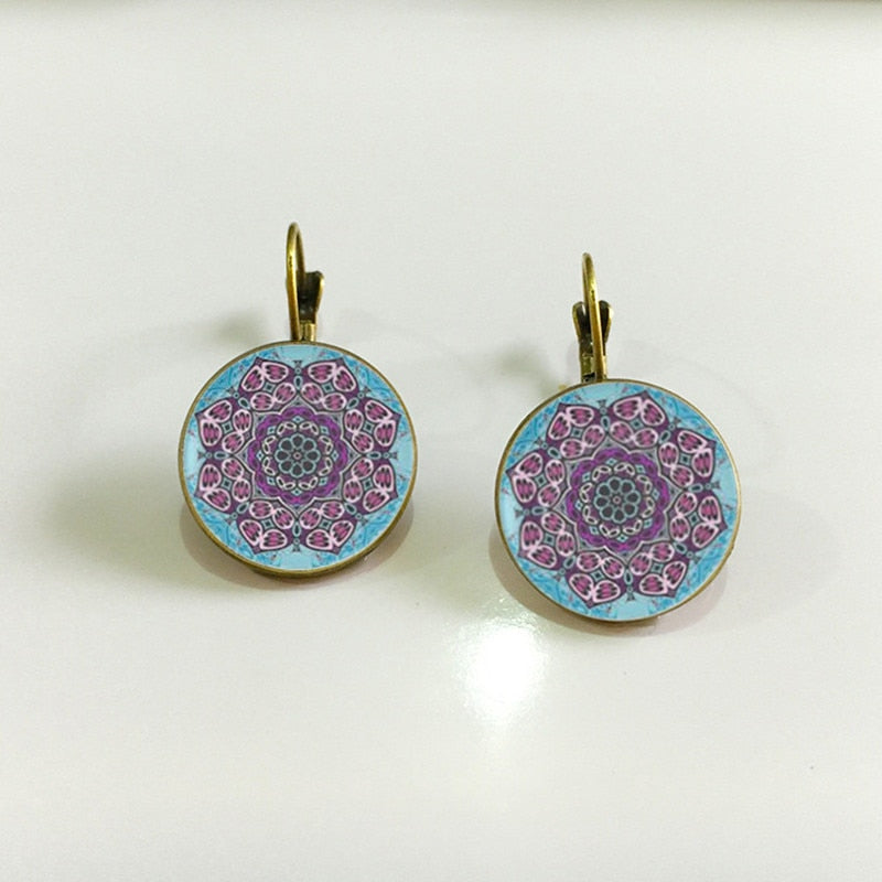 Handmade Mandala Flower Glass Earrings Jewelry For Women Henna Yoga Pending Earrings Fashion Jewelry Online Shopping India