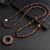 Handmade Men Nepal Ethnic Necklace Buddhist Mala Wood Beads Pendant Necklace Women Long Sweater Chain