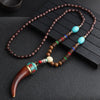Handmade Men Nepal Ethnic Necklace Buddhist Mala Wood Beads Pendant Necklace Women Long Sweater Chain