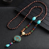 Handmade Men Nepal Ethnic Necklace Buddhist Mala Wood Beads Pendant Necklace Women Long Sweater Chain