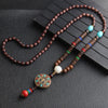 Handmade Men Nepal Ethnic Necklace Buddhist Mala Wood Beads Pendant Necklace Women Long Sweater Chain