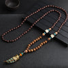 Handmade Men Nepal Ethnic Necklace Buddhist Mala Wood Beads Pendant Necklace Women Long Sweater Chain