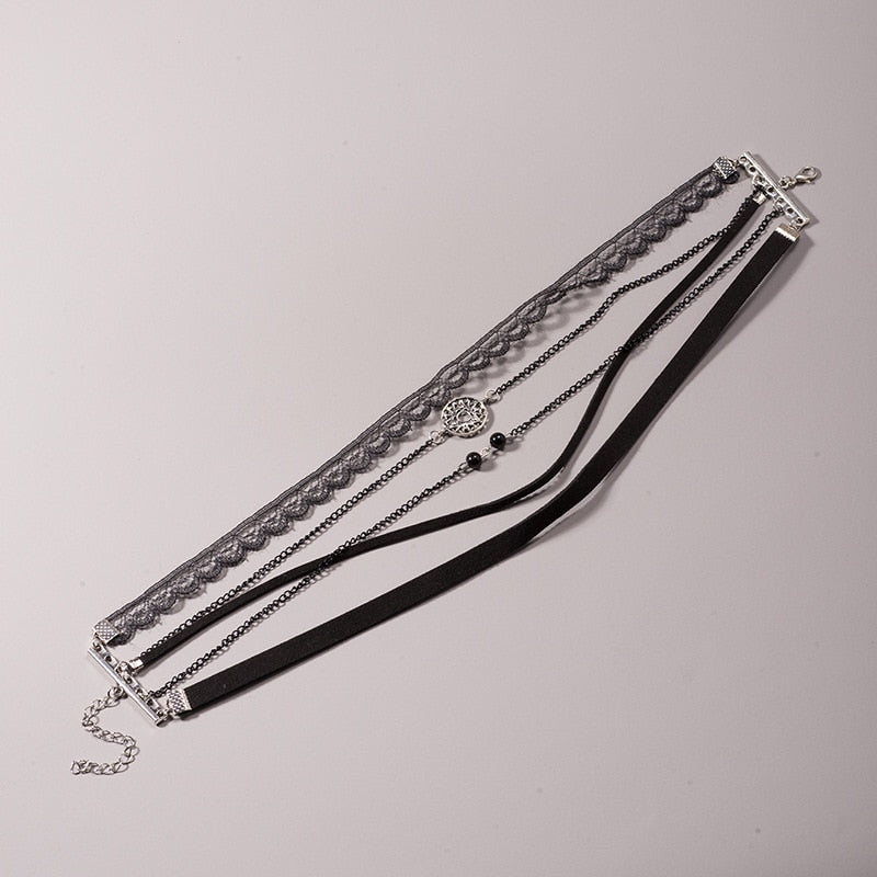 Handmade Multilayer Lace Vintage Choker Necklace For Women Collar Torques Neck Jewelry Black Boho Stretch Charm Gothic Necklaces