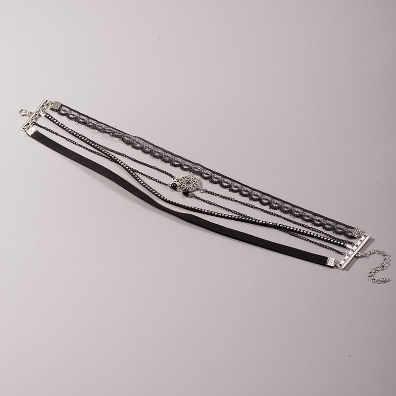 Handmade Multilayer Lace Vintage Choker Necklace For Women Collar Torques Neck Jewelry Black Boho Stretch Charm Gothic Necklaces