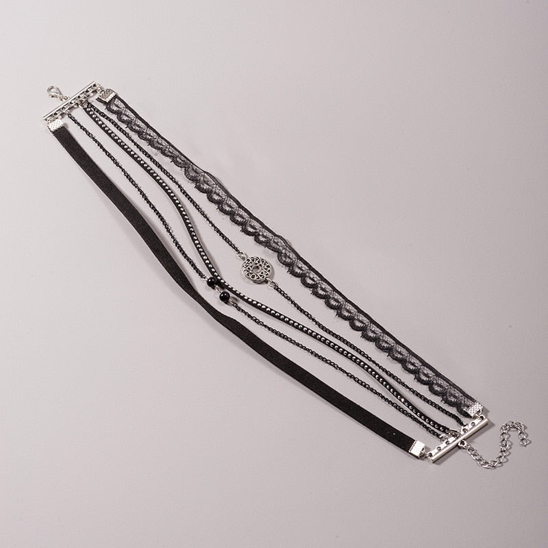 Handmade Multilayer Lace Vintage Choker Necklace For Women Collar Torques Neck Jewelry Black Boho Stretch Charm Gothic Necklaces