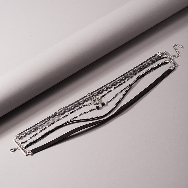 Handmade Multilayer Lace Vintage Choker Necklace For Women Collar Torques Neck Jewelry Black Boho Stretch Charm Gothic Necklaces