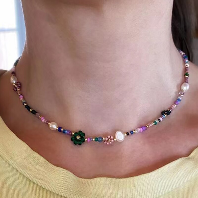 Handmade Natural Pearl Mix And Match Colorful Beaded Florets Ladies Short Necklace Jewelry Accessories Exquisite Gifts