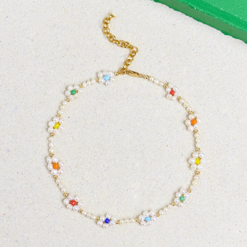 Handmade Natural Pearl Mix And Match Colorful Beaded Florets Ladies Short Necklace Jewelry Accessories Exquisite Gifts