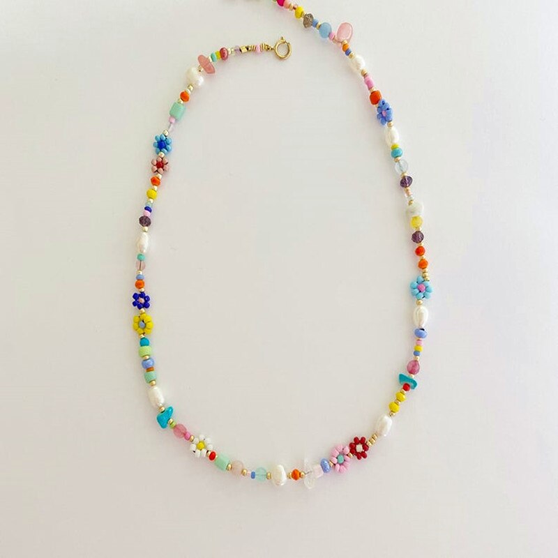 Handmade Natural Pearl Mix And Match Colorful Beaded Florets Ladies Short Necklace Jewelry Accessories Exquisite Gifts