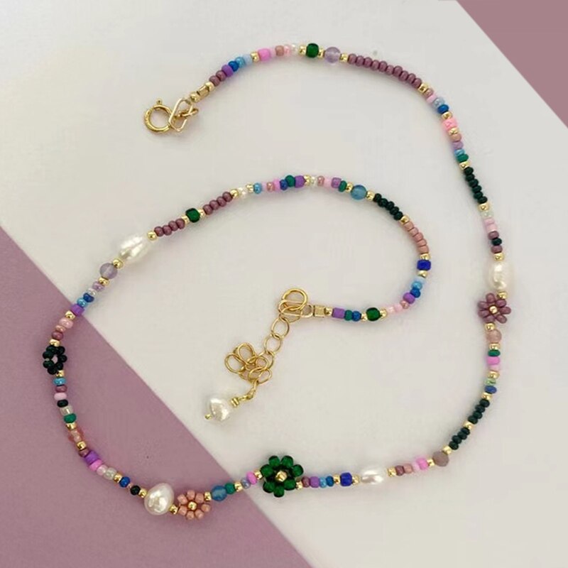 Handmade Natural Pearl Mix And Match Colorful Beaded Florets Ladies Short Necklace Jewelry Accessories Exquisite Gifts