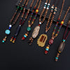 Handmade Nepal Buddhist Mala Wood Beads Pendant Necklace Unisex Boho Hippie Style Ethnic Long Pendant Men Women's Lucky Jewelry