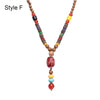Handmade Nepal Buddhist Mala Wood Beads Pendant Necklace Unisex Boho Hippie Style Ethnic Long Pendant Men Women's Lucky Jewelry
