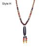 Handmade Nepal Buddhist Mala Wood Beads Pendant Necklace Unisex Boho Hippie Style Ethnic Long Pendant Men Women's Lucky Jewelry