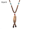 Handmade Nepal Buddhist Mala Wood Beads Pendant Necklace Unisex Boho Hippie Style Ethnic Long Pendant Men Women's Lucky Jewelry