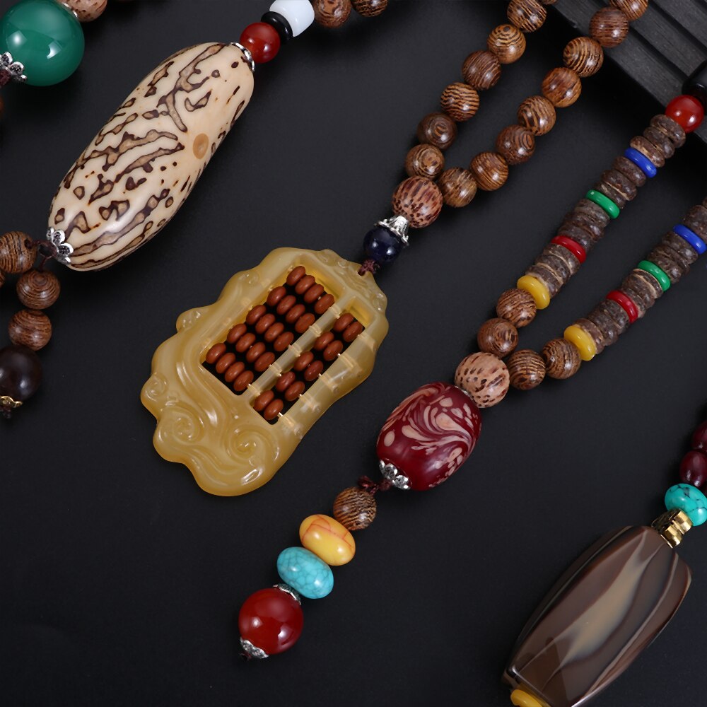 Men 's Wood Bead Long Necklace for a urban modern boho-hippie style