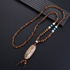 Handmade Nepal Buddhist Mala Wood Beads Pendant Necklace Unisex Boho Hippie Style Ethnic Long Pendant Men Women's Lucky Jewelry