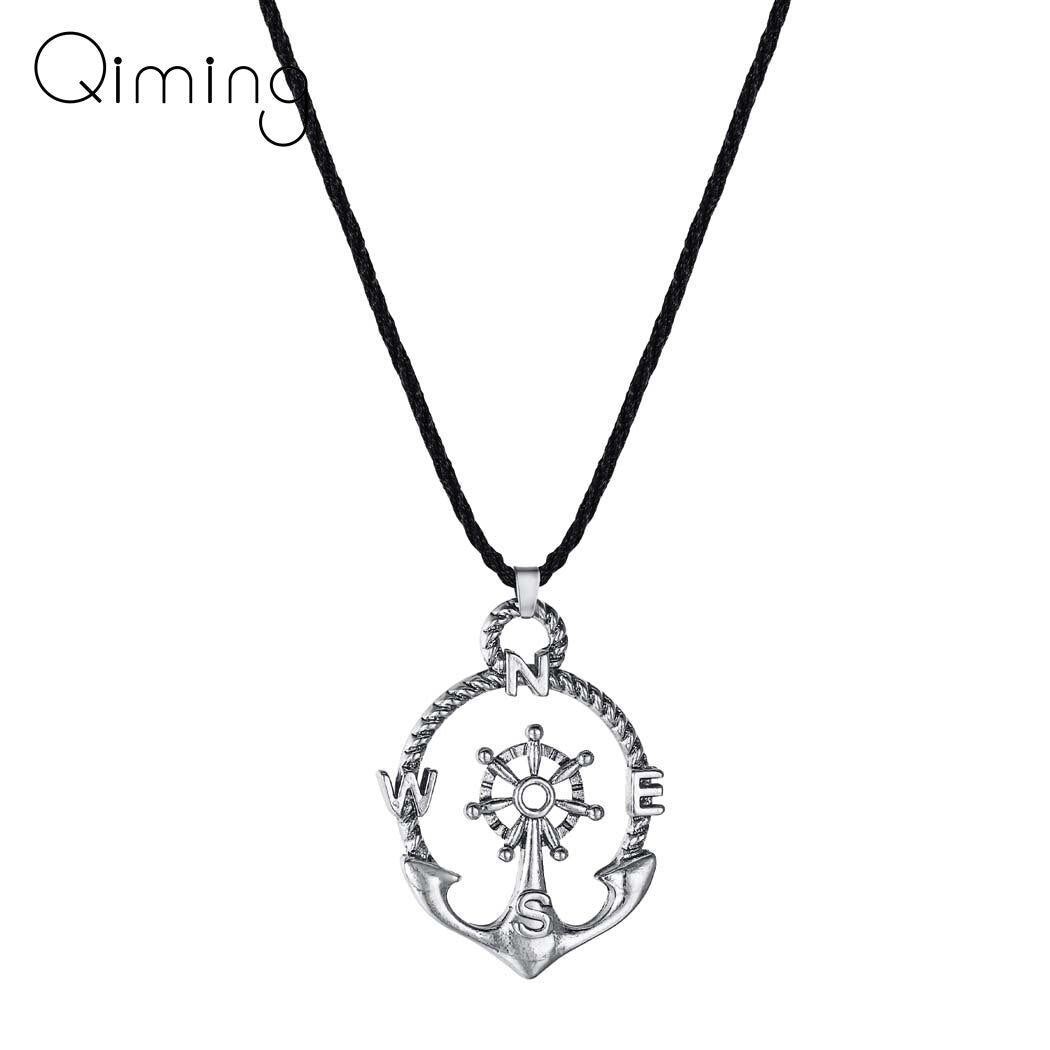 Handmade North Boat Anchor Compass Necklace For Men Women Vintage Jewelry Sailing Pendant Mariners Pendant Necklace Gift