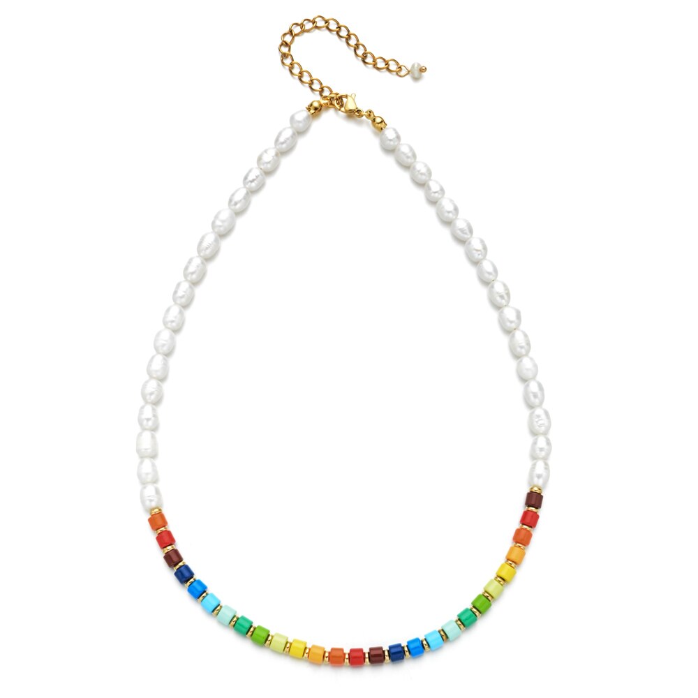 Handmade Pearl Choker Necklace Colorful Seed Beads Bohemia Collar Summer Beach Party For Women Girls Jewelry Party Gifts