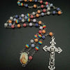 Handmade Religious Cross Pendant Rosary Necklace Christ Chain Round Beads Choker Rainbow Resin Chain Jewelry For Unisex Colorful