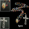 Handmade Religious Cross Pendant Rosary Necklace Christ Chain Round Beads Choker Rainbow Resin Chain Jewelry For Unisex Colorful