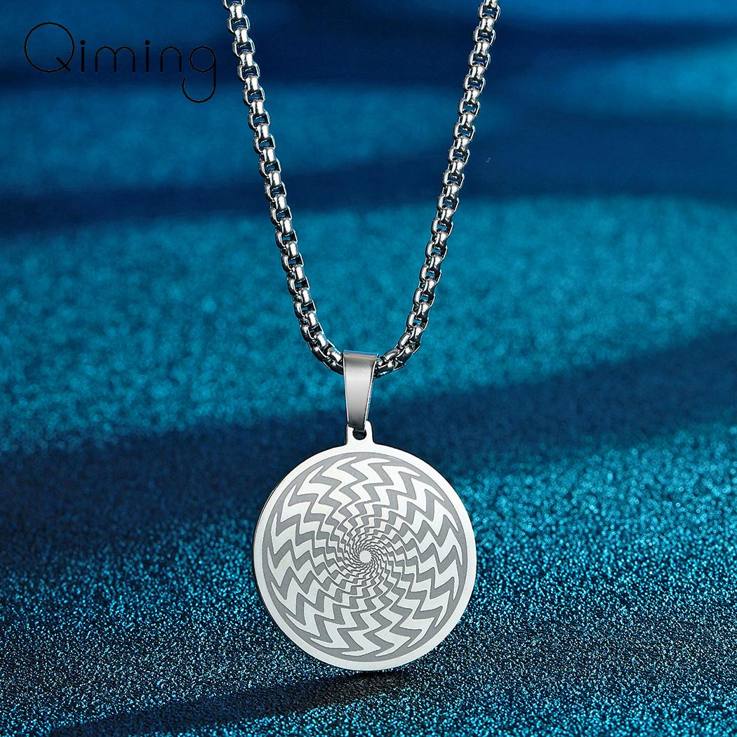 Handmade Round Circle Illusion Pendant Necklace Men Women Silver Stainless Steel Jewelry Friendship Necklace