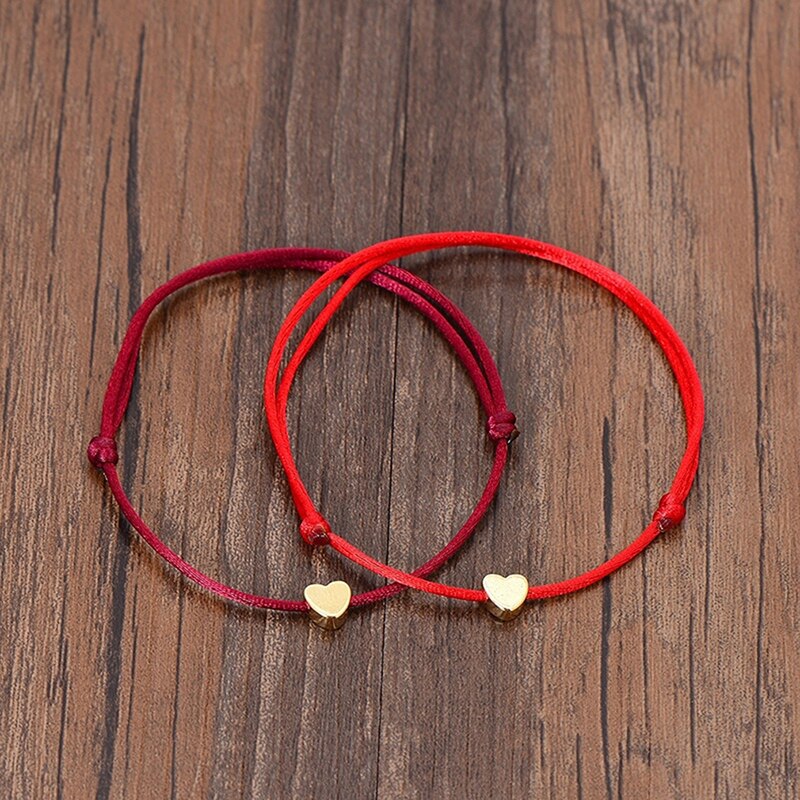 Handmade Stainless Steel Love Heart Charm Bracelet Thin Red Rope Thread String Wrist Bracelets For Men Women Couples Jewelry