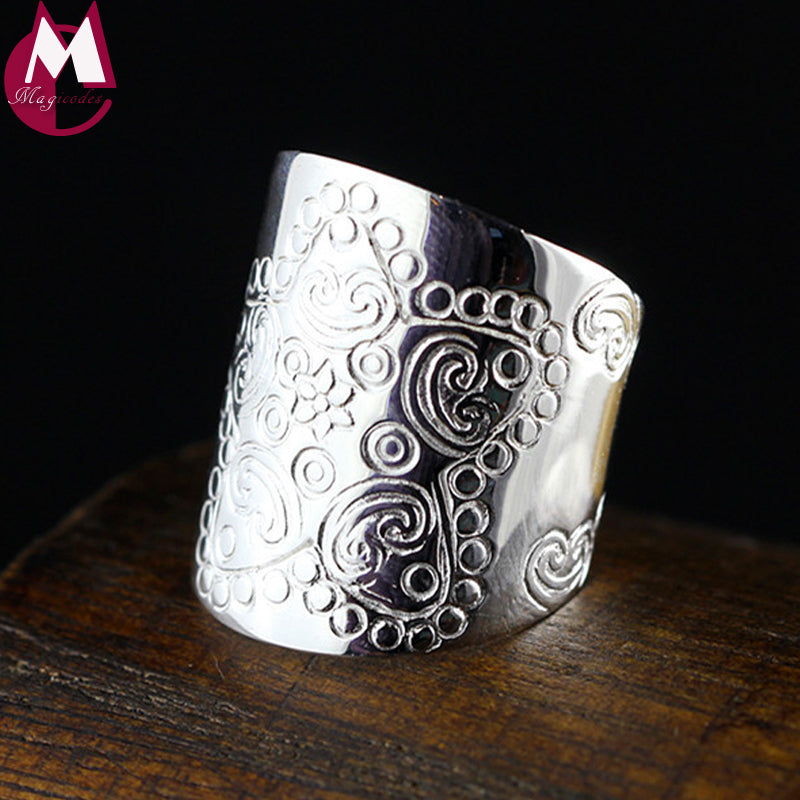 Handmade Thailand Chiang Mai Carving Plant Men Women Ring 100% 925 Sterling Silver Ring Fine Flower Round Jewelry Party SR59
