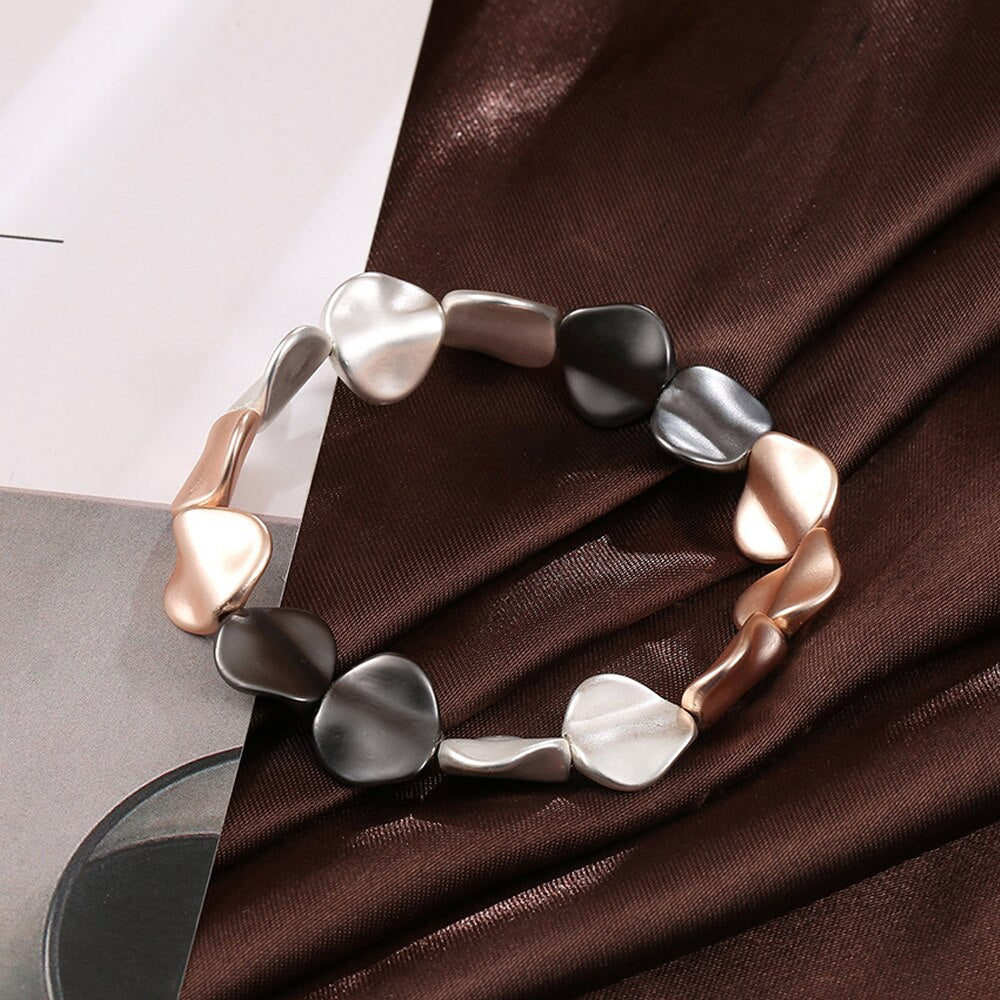Handmade Wave Beads Bracelets For Women Gold Black Silvery DIY Metal Beads Lucky Rope Bracelet & Bangles For Women Men Jewelry