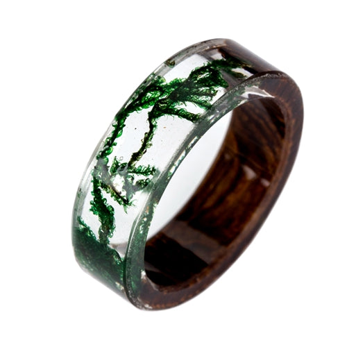 Handmade Wood and Resin Rings Green Moss Transparent Rings for Women Men Vintage Jewelry Bague Femme Best Gifts