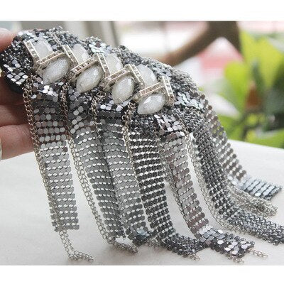 Handmade big size jewelery tassel big shoulder brooch epaulet PATCH ,epaulettes spikes,escapulario blazer accessories applique