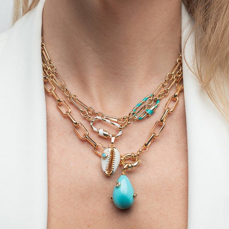 Handmade colorful carabiner pendant necklace punk chain openable spiral buckle jewelry for women Gothic clothing accessories