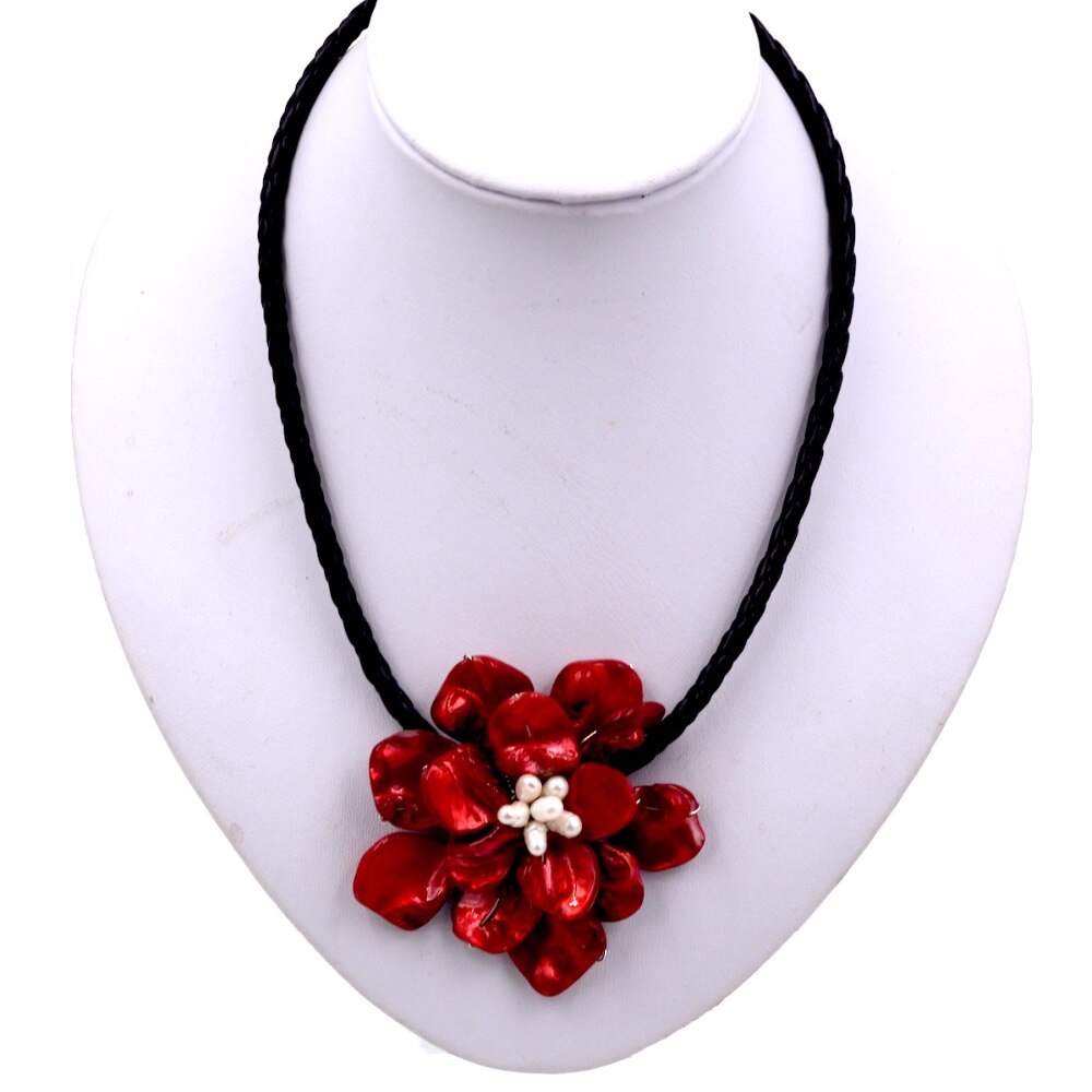 Handmade red rose shell flower necklace