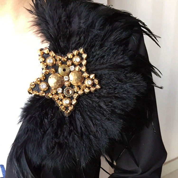 Handmade star beaded feather epaulette shoulder brooch epaulet/epaulettes spikes/escapulario blazer accessories Host decoration