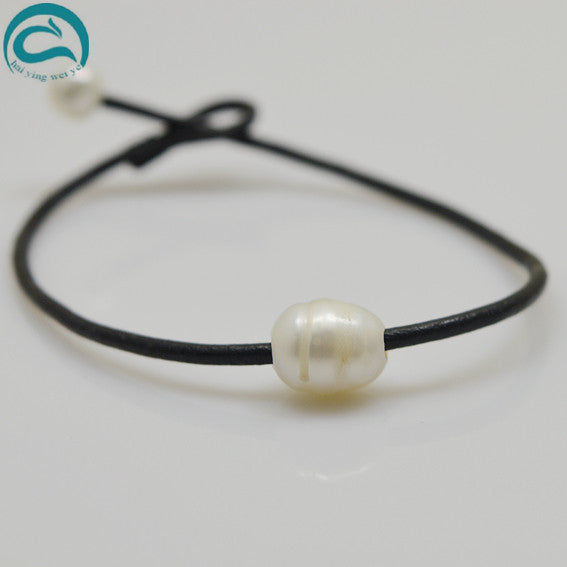 Handwork Leather Pearl Jewellery,100% Real Natural Pearls Brown Black Leather Bracelet,Fashion Women Girl Bracelet